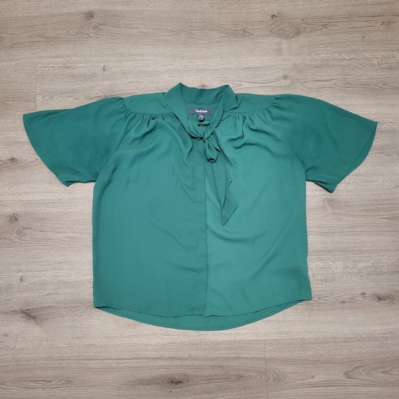 Modcloth Tops - ModCloth Womens Emerald Green Tie Neck Flutter Sleeve Blouse Medium Retro Top